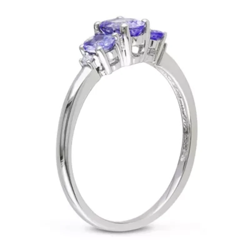 Tanzanite with Daimond Accent 3-Stone Ring 10K White Gold