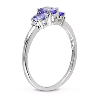 Tanzanite with Daimond Accent 3-Stone Ring 10K White Gold