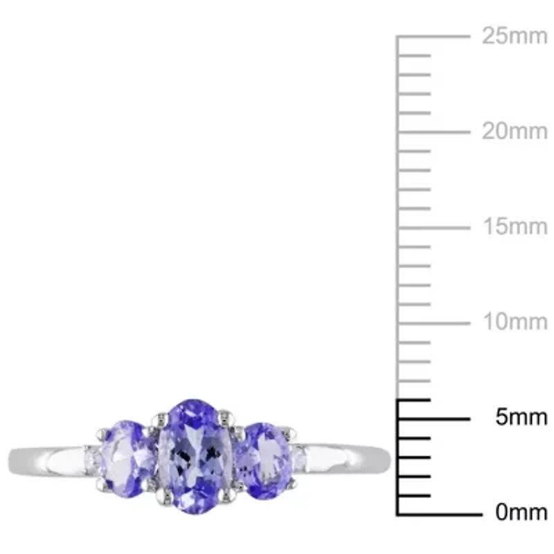 Tanzanite with Daimond Accent 3-Stone Ring 10K White Gold