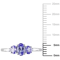 Tanzanite with Daimond Accent 3-Stone Ring 10K White Gold