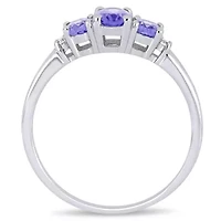 Tanzanite with Daimond Accent 3-Stone Ring 10K White Gold