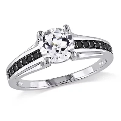 Lab Created White Sapphire and 1/7 ct. t.w. Black Diamond Engagement Ring Sterling Silver with Rhodium Plated