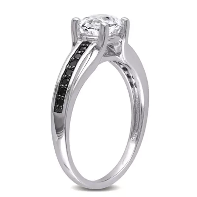 Lab Created White Sapphire and 1/7 ct. t.w. Black Diamond Engagement Ring Sterling Silver with Rhodium Plated