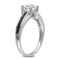Lab Created White Sapphire and 1/7 ct. t.w. Black Diamond Engagement Ring Sterling Silver with Rhodium Plated