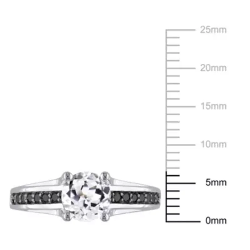 Lab Created White Sapphire and 1/7 ct. t.w. Black Diamond Engagement Ring Sterling Silver with Rhodium Plated