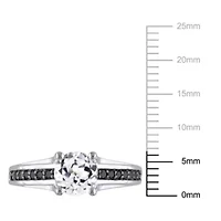Lab Created White Sapphire and 1/7 ct. t.w. Black Diamond Engagement Ring Sterling Silver with Rhodium Plated