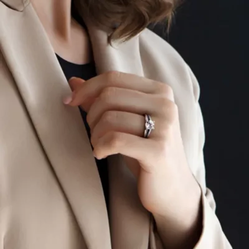 Lab Created White Sapphire and 1/7 ct. t.w. Black Diamond Engagement Ring Sterling Silver with Rhodium Plated