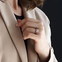 Lab Created White Sapphire and 1/7 ct. t.w. Black Diamond Engagement Ring Sterling Silver with Rhodium Plated