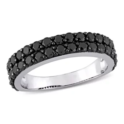 Black Spinel Double Row Ring Sterling Silver with Rhodium Plated
