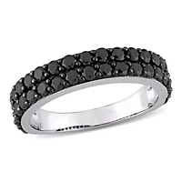 Black Spinel Double Row Ring Sterling Silver with Rhodium Plated