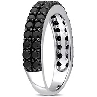 Black Spinel Double Row Ring Sterling Silver with Rhodium Plated