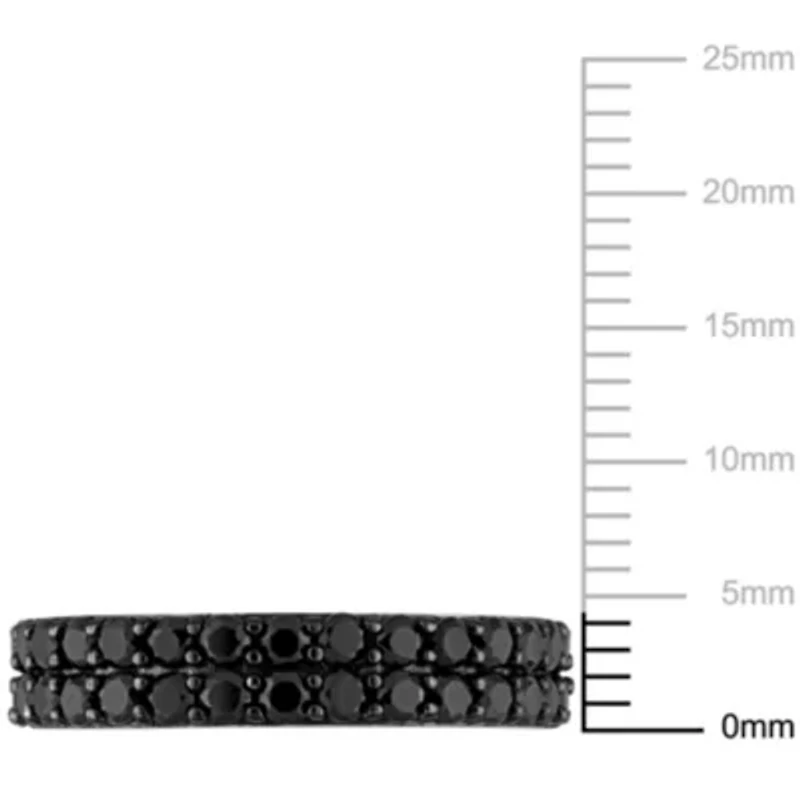 Black Spinel Double Row Ring Sterling Silver with Rhodium Plated