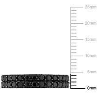 Black Spinel Double Row Ring Sterling Silver with Rhodium Plated