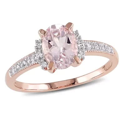 Morganite and Diamond Accent Ring Rose Plated Sterling Silver