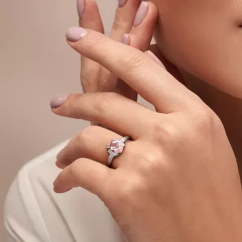 Morganite and Diamond Accent Ring Rose Plated Sterling Silver