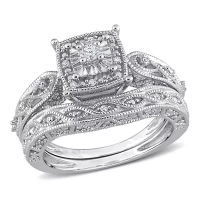 1/5 ct. t.w. Diamond Filigree Bridal Ring Set Sterling Silver