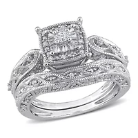 1/5 ct. t.w. Diamond Filigree Bridal Ring Set Sterling Silver