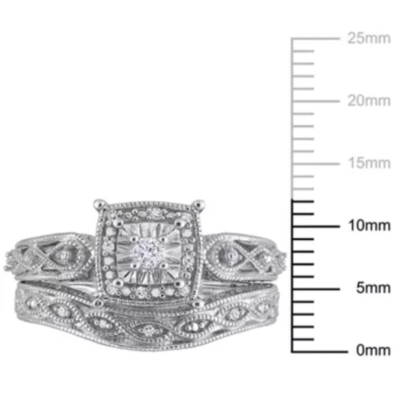 1/5 ct. t.w. Diamond Filigree Bridal Ring Set Sterling Silver