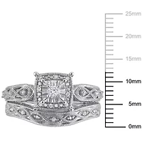 1/5 ct. t.w. Diamond Filigree Bridal Ring Set Sterling Silver