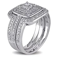 3/8 ct. t.w. Diamond Quad Halo Bridal Ring Set Sterling Silver