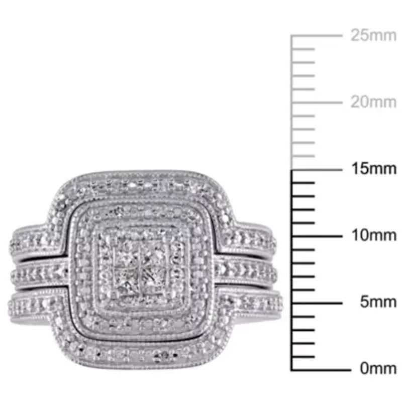 3/8 ct. t.w. Diamond Quad Halo Bridal Ring Set Sterling Silver