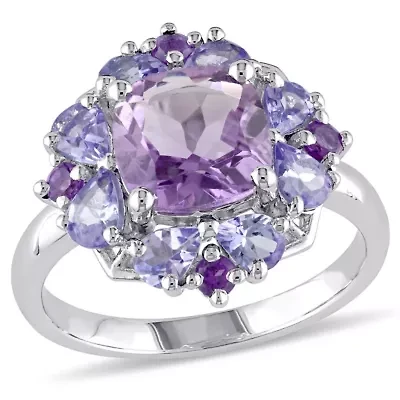 Amethyst and Tanzanite Floral Cluster Ring Sterling Silver