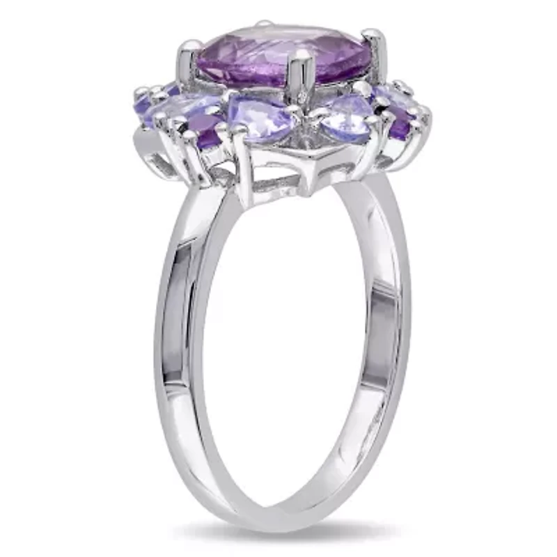 Amethyst and Tanzanite Floral Cluster Ring Sterling Silver