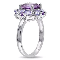 Amethyst and Tanzanite Floral Cluster Ring Sterling Silver