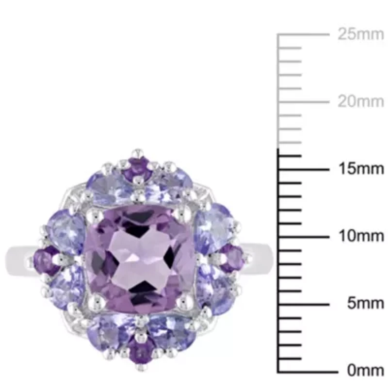 Amethyst and Tanzanite Floral Cluster Ring Sterling Silver