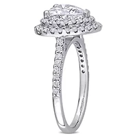 Lab Created Moissanite Double Heart Halo Engagement Ring 10K White Gold