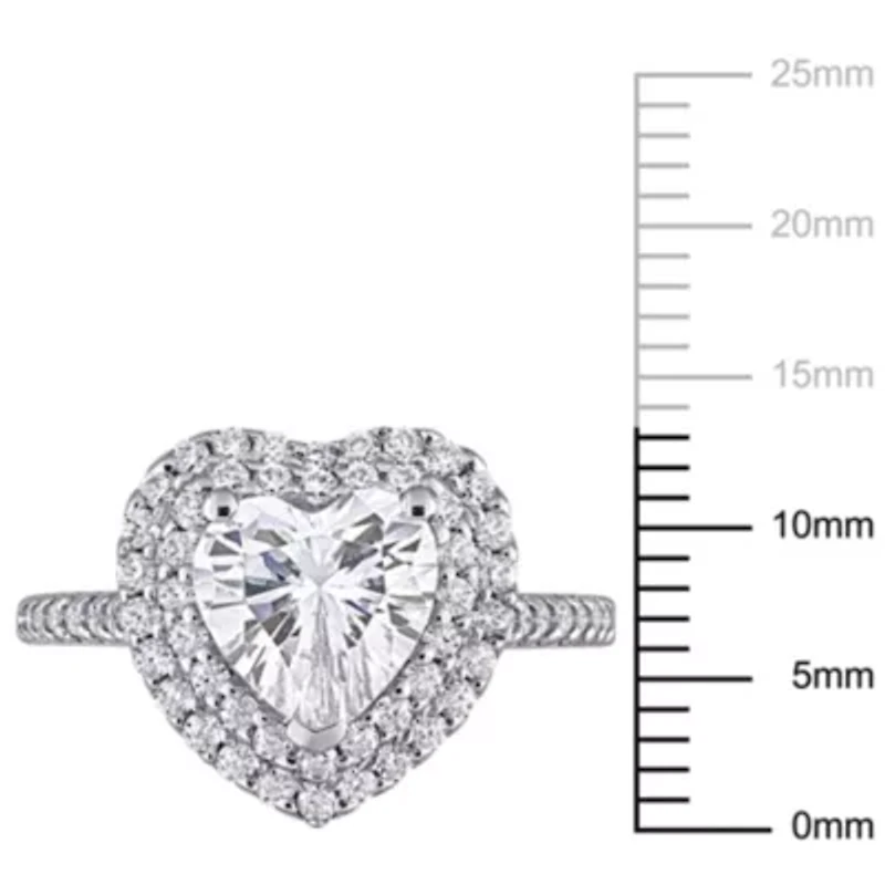 Lab Created Moissanite Double Heart Halo Engagement Ring 10K White Gold