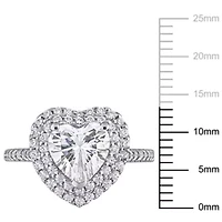 Lab Created Moissanite Double Heart Halo Engagement Ring 10K White Gold