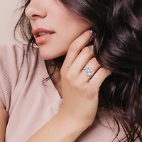 Lab Created Moissanite Double Heart Halo Engagement Ring 10K White Gold