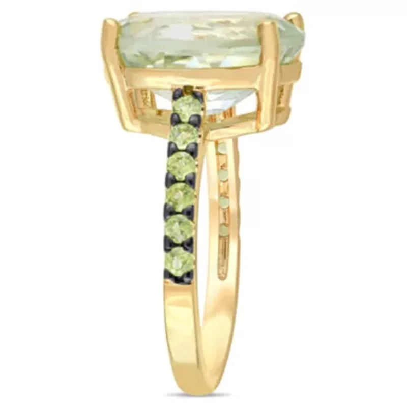 Green Quartz and Peridot Cocktail Ring Yellow Sterling Silver with Black Rhodium Plated