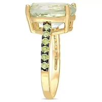Green Quartz and Peridot Cocktail Ring Yellow Sterling Silver with Black Rhodium Plated