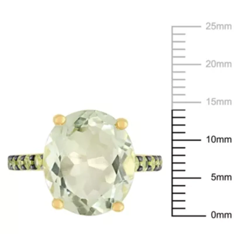 Green Quartz and Peridot Cocktail Ring Yellow Sterling Silver with Black Rhodium Plated