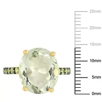 Green Quartz and Peridot Cocktail Ring Yellow Sterling Silver with Black Rhodium Plated