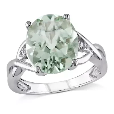 Green Quartz and Diamond Accent Ring Sterling Silver