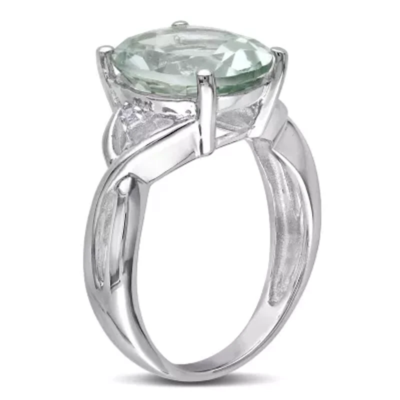 Green Quartz and Diamond Accent Ring Sterling Silver