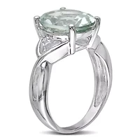 Green Quartz and Diamond Accent Ring Sterling Silver