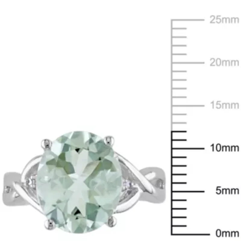 Green Quartz and Diamond Accent Ring Sterling Silver