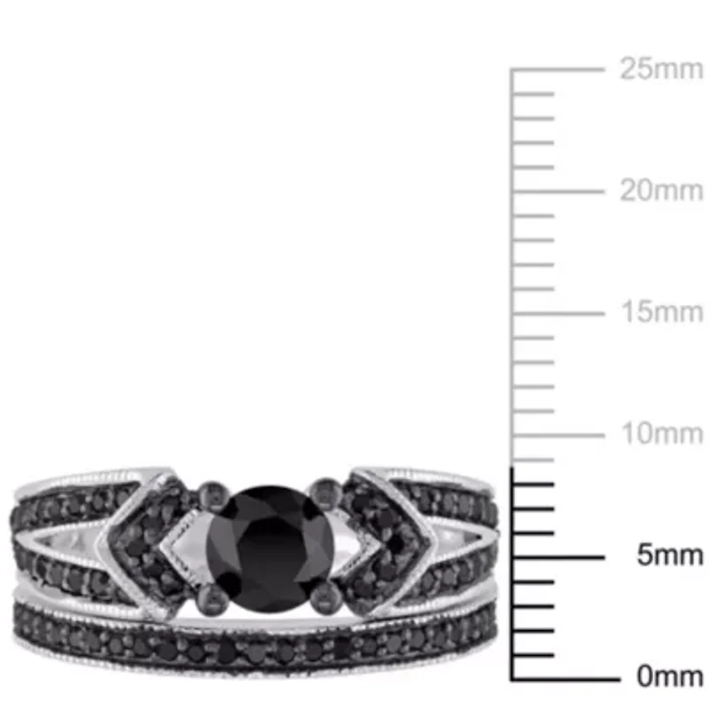 1.12 ct. t.w. Black Diamond Split Shank Bridal Ring Set Sterling Silver with Rhodium Plated