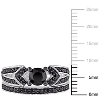 1.12 ct. t.w. Black Diamond Split Shank Bridal Ring Set Sterling Silver with Rhodium Plated