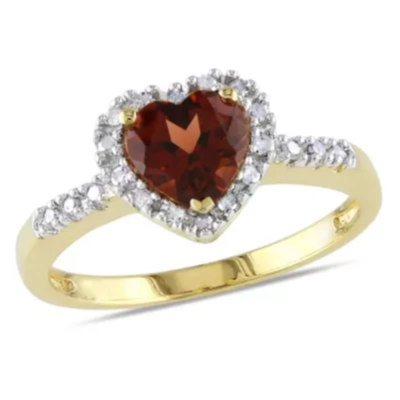 Garnet and Diamond Accent Halo Heart Ring 10K Yellow Gold