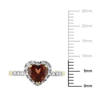 Garnet and Diamond Accent Halo Heart Ring 10K Yellow Gold