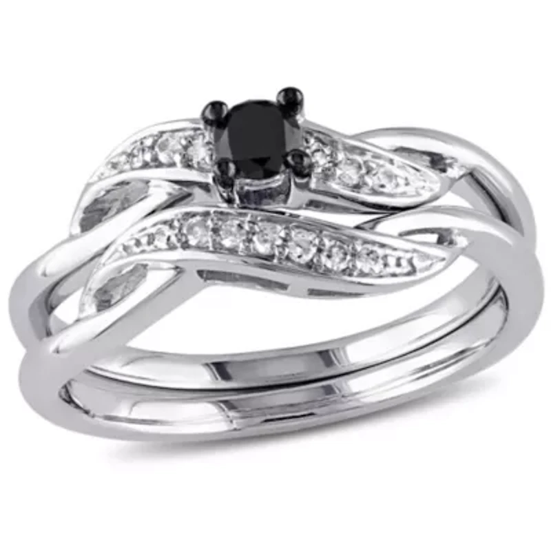 1/4 ct. t.w. Black and White Diamond Bridal Ring Set Sterling Silver