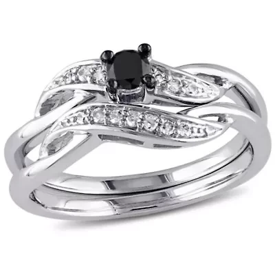 1/4 ct. t.w. Black and White Diamond Bridal Ring Set Sterling Silver
