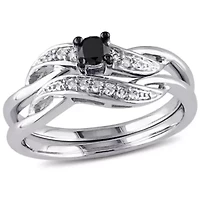 1/4 ct. t.w. Black and White Diamond Bridal Ring Set Sterling Silver