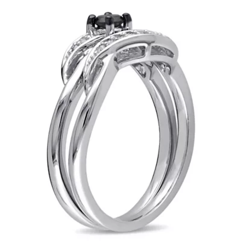 1/4 ct. t.w. Black and White Diamond Bridal Ring Set Sterling Silver