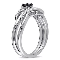 1/4 ct. t.w. Black and White Diamond Bridal Ring Set Sterling Silver